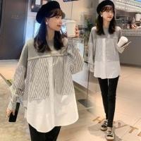 ราคา Maternity Mock Two-Piece Long-Sleeve Round Neck Striped Panel Blouse (1131493383)