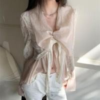 ราคา Long-Sleeve V-Neck Paneled Asymmetrical Twist Blouse (1131517976)