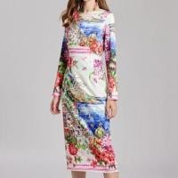 ราคา Long-Sleeve Crewneck Floral Print Midi Sheath Dress (1131532448)