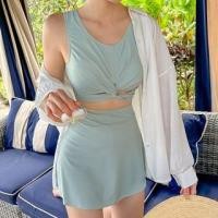 ราคา Set: Plain Tankini Top + Swim Skirt + Cover-Up Jacket (1131541784)