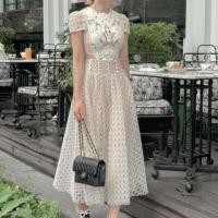 ราคา Short-Sleeve Lace Cutout Midi A-Line Dress (1131158025)