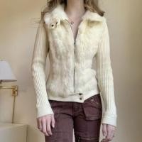 ราคา Long Sleeve Plain Furry Paneled Ribbed-Knit Slim-Fit Cardigan (1131559360)