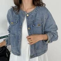 ราคา Washed Denim Round Neck Button Up Cropped Jacket (1131568545)
