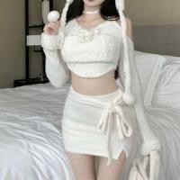 ราคา Long-Sleeve Cold Shoulder Plain Cherry Accent Lace Trim Crop Knit Top / High Waist Slit Mini Pencil Skirt / Bear Ear Trapper Hat (1131563272)