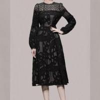 ราคา Long Sleeve Round Neck Floral Lace Panel Midi A-Line Dress (1131566463)