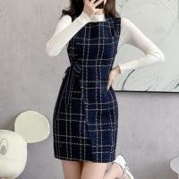ราคา Long-Sleeve Mock Neck Plain Knit Top / Sleeveless Crew Neck Plaid Mini A-Line Dress / Set (1131566722)