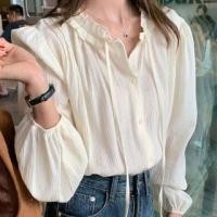 ราคา Long Sleeve Tie Neck Plain Frill Blouse (1131588102)