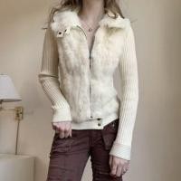 ราคา Long Sleeve Furry Paneled Ribbed-Knit Zip-Up Cardigan (1131577661)