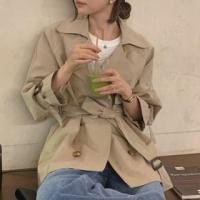 ราคา Lapel Collar Plain Double-Breasted Trench Jacket (1131563031)