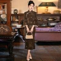 ราคา 3/4-Sleeve Mandarin Collar Jacquard Print Midi Qipao (1131583768)