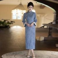 ราคา 3/4 Sleeve Mandarin Collar Jacquard Print Midi Cheongsam (1131583647)
