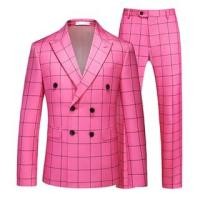 ราคา Set: Peak Lapel Plaid Double Breasted Blazer + Mid Rise Straight Leg Dress Pants (1131596021)