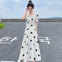 ราคา Short-Sleeve Square Neck Dotted Midi A-Line Dress (1123606495)