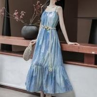 ราคา Spaghetti Strap Patterned Print Panel Maxi A-Line Dress / Sleeveless Round Neck Plain Fringe Crochet Top / V-Neck Cardigan / Belt / Set (1131612987)