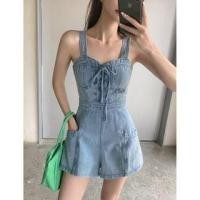 ราคา Spaghetti Strap V-Neck Washed Denim Playsuit (1131634524)