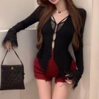 ราคา Long-Sleeve Cutout Lace Trim Plain Top (1131645680)