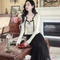 ราคา Set: Bow Lace Trim Knit Cami Top + Cardigan + High Rise Plain Mesh Midi A-Line Skirt (1131657259)