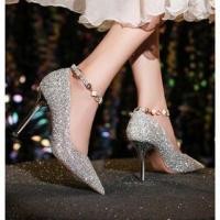 ราคา Pointed Ankle Strap Sequin Stiletto Pumps (1124586569)