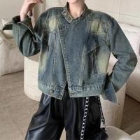 ราคา Band Collar Washed Cropped Zip Denim Jacket (1131724892)