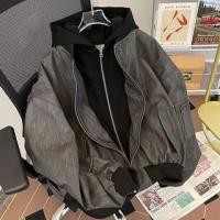 ราคา Long Sleeve Mock Two Piece Zip Up Hooded Bomber Jacket (1131733589)