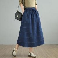 ราคา Drawstring Washed Midi A-Line Denim Skirt (1131757567)