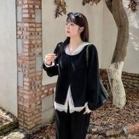 ราคา Set: Long-Sleeve Crew Neck Plain Slit Top + Sleeveless Hooded Lace Top + Mid Waist Plain Wide Leg Pants (1131911347)
