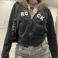 ราคา Long Sleeve Lettering Print Furry-Trim Hooded Zip-Up Jacket (1131902540)