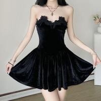 ราคา Sleeveless Floral Embroidered Plain Velvet Slim-Fit Mini A-Line Dress (1131929479)