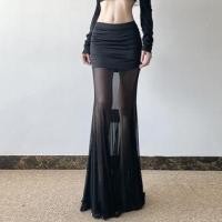 ราคา Mid Waist Plain Ruched Sheer Panel Maxi Pencil Skirt (1131942962)