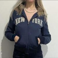 ราคา Long Sleeve Lettering Print Furry-Trim Loose-Fit Zip-Up Hooded Jacket (1131929413)