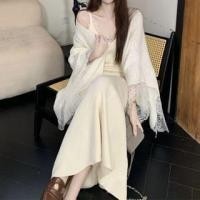 ราคา SPaghetti Strap V-Neck Plain Maxi A-Line Dress / Lace Panel Plain Shawl (1132010553)