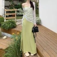 ราคา Set: Spaghetti Strap Plain Slit Midi A-Line Dress + Long-Sleeve Cold-Shoulder Top (1128853185)