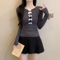 ราคา Long-Sleeve Round Neck Bow Cutout Ribbed Knit Top (1132056197)
