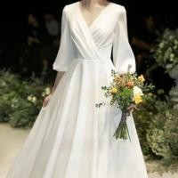 ราคา 3/4-Sleeve V-Neck Plain A-Line Wedding Gown (1132065054)