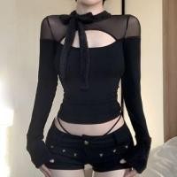 ราคา Long Sleeve Mesh Panel Furry-Trim Cut-Out Slim-Fit Crop Top (1132079883)