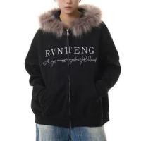 ราคา Long Sleeve Lettering Loose-Fit Zip-Up Furry-Trim Hooded Jacket (1132088645)