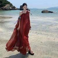 ราคา Mock Two-Piece Sleeveless Plain Maxi A-Line Dress (1132085868)