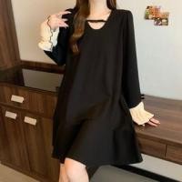 ราคา Long-Sleeve Scoop Neck Two Tone Bow Accent Flared Cuff Tunic Dress (1132109267)