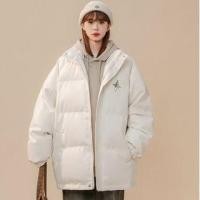 ราคา Stand Collar Plain Crocodile Grain Faux Leather Zip Puffer Jacket (1132111277)