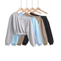ราคา Asymmetrical Neck Off-Shoulder Cropped Pullover / Drawstring Waist Wide Leg Sweatpants (1132122022)