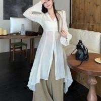 ราคา Round Neck Plain Asymmetrical Oversized Sweater / Long-Sleeve V-Neck Sheer Button-Up Slit Long Blouse / High Waist Culottes (1132127451)