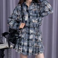 ราคา Long-Sleeve Plaid Button-Up Mini Shirtdress (1132128974)