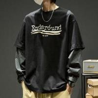 ราคา Long-Sleeve Crew Neck Mock Two-Piece Lettering Print Plaid Panel T-Shirt (1132130433)