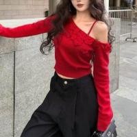 ราคา Long Sleeve Cold Shoulder Plain Crochet Floral Knit Top (1132141400)