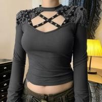 ราคา Long Sleeve Cut-Out Distressed Slim-Fit Crop Top (1132152486)