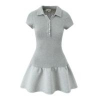 ราคา Short-Sleeve Collar Henley Melange Knit Panel Mini A-Line Dress (1132167999)