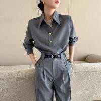 ราคา Long-Sleeve Overhead Shirt / High Rise Wide Leg Dress Pants / Set (1132180677)