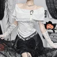 ราคา Short-Sleeve Boatneck Fringed Crop Top (1132168387)