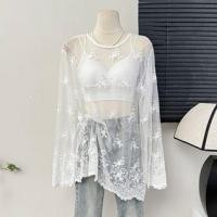ราคา Embroidered Crew-Neck Loose Blouse White - One Size (1132181988)