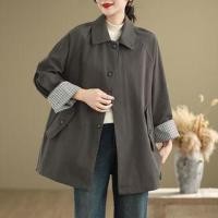 ราคา Collared Plaid Panel Button-Up Trench Coat (1132190900)